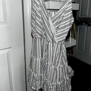 beautiful white flowy dress with blue strips